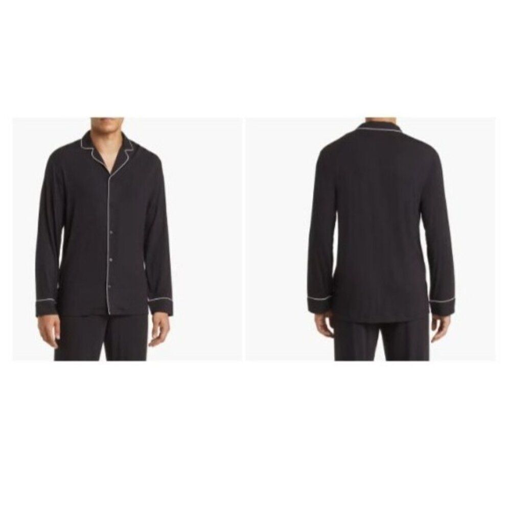 Nordstrom Men’s Moonlight Eco Contrast Piping Pajama Top, Black, S
